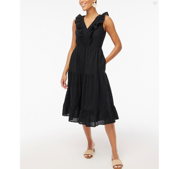 NWT J. Crew V-Neck Smocked Midi Dress Plus Size 20 Ruffle Peasant Cotton NEW - Picture 2 of 10